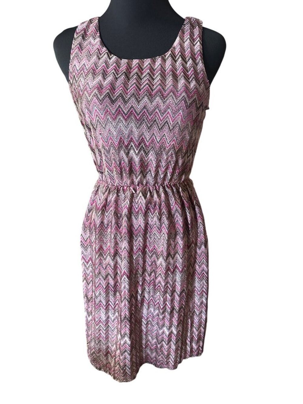 Lily Rose pink brown and green herringbone lined dress size S